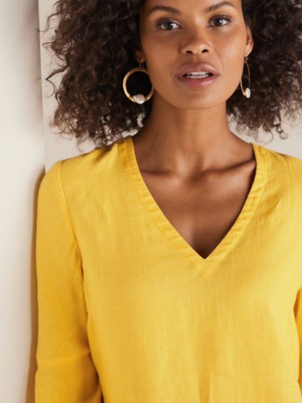 NWT Soft Surroundings Yellow Milano Linen Bell Sleeve V-Neck Shift Dress M - Picture 4 of 10